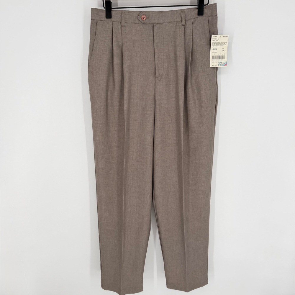 VTG 90s‎ Y2K Pleated Trousers Women 14P Taupe NWT High Rise Tapered Baggy Career